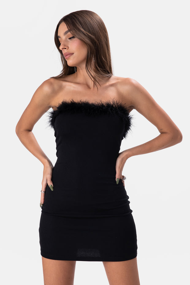 Moulin Faux-Fur Detail Tube Dress – Adika